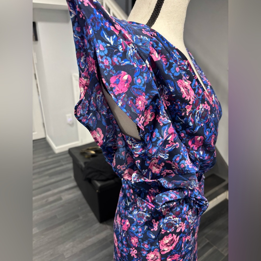 Ava & Aiden Vibrant Blue Floral Wrap Dress Size:L - Picture 9 of 12